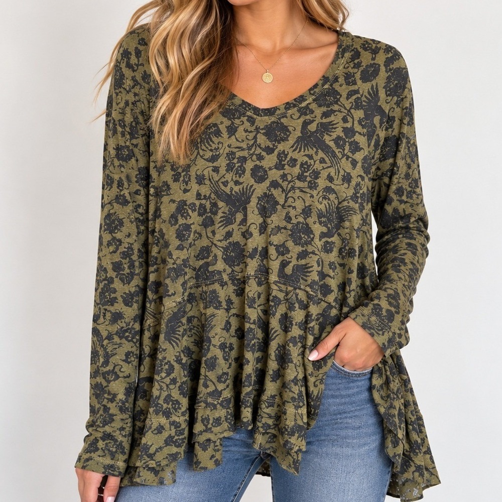 Peruvian Connection Floral Sheer Flowy Blouse Y2K Grunge Witchy Slytherincore